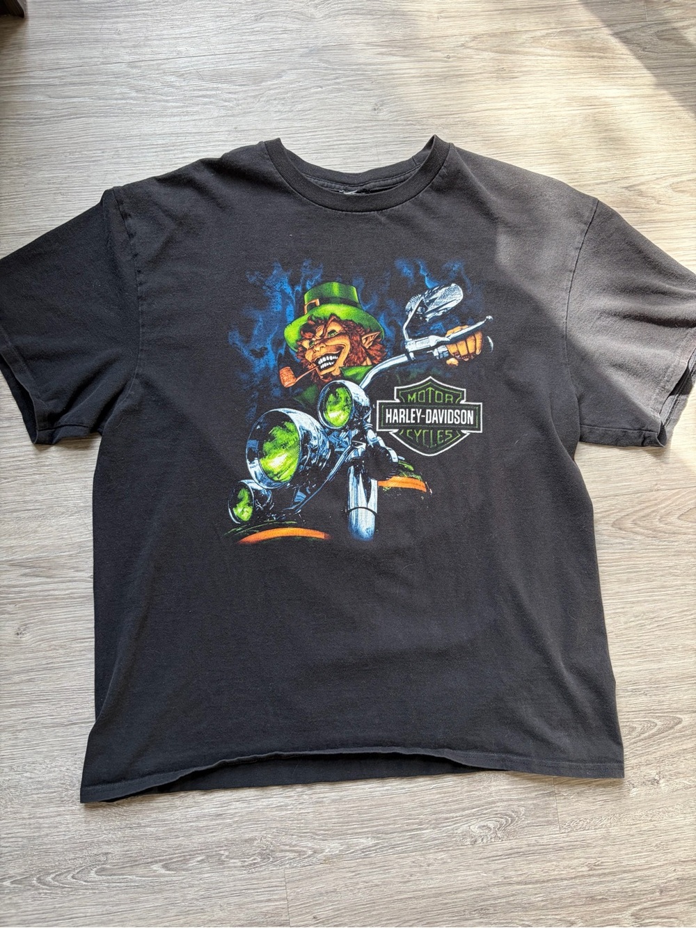 Harley-Davidson Black Tee with Green and Blue Graphic